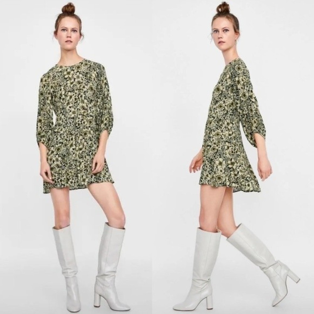 Zara Basic Floral Mini Dress High Neck XS